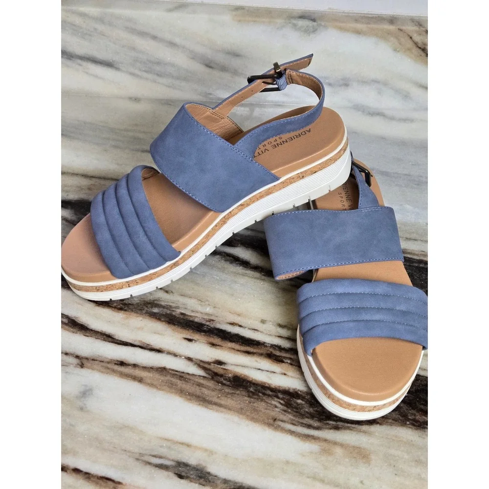 Adrienne Vittadini Sport‎ Blue Platform Slingback Sandals Womens Size 8 Buckle